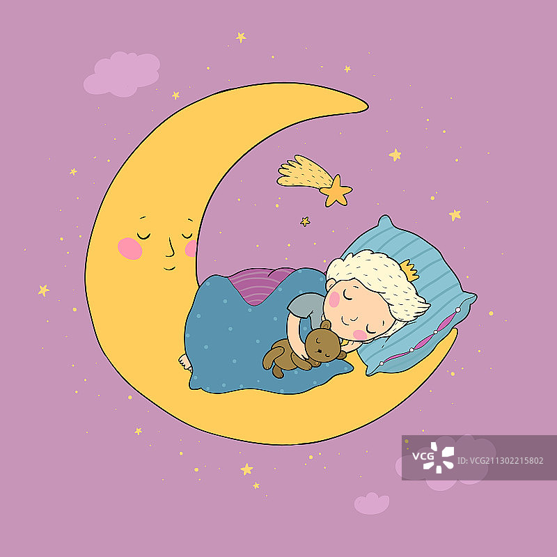 小王子在月亮上睡觉图片素材