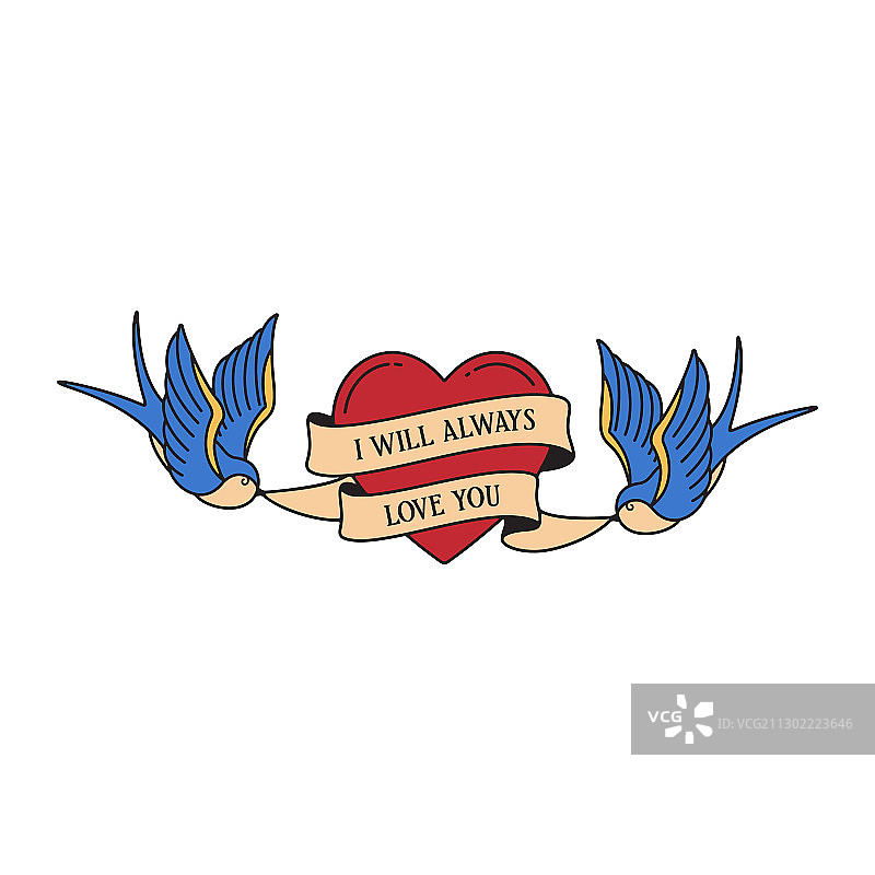 燕子爱心怀旧纹身徽章标签图片素材