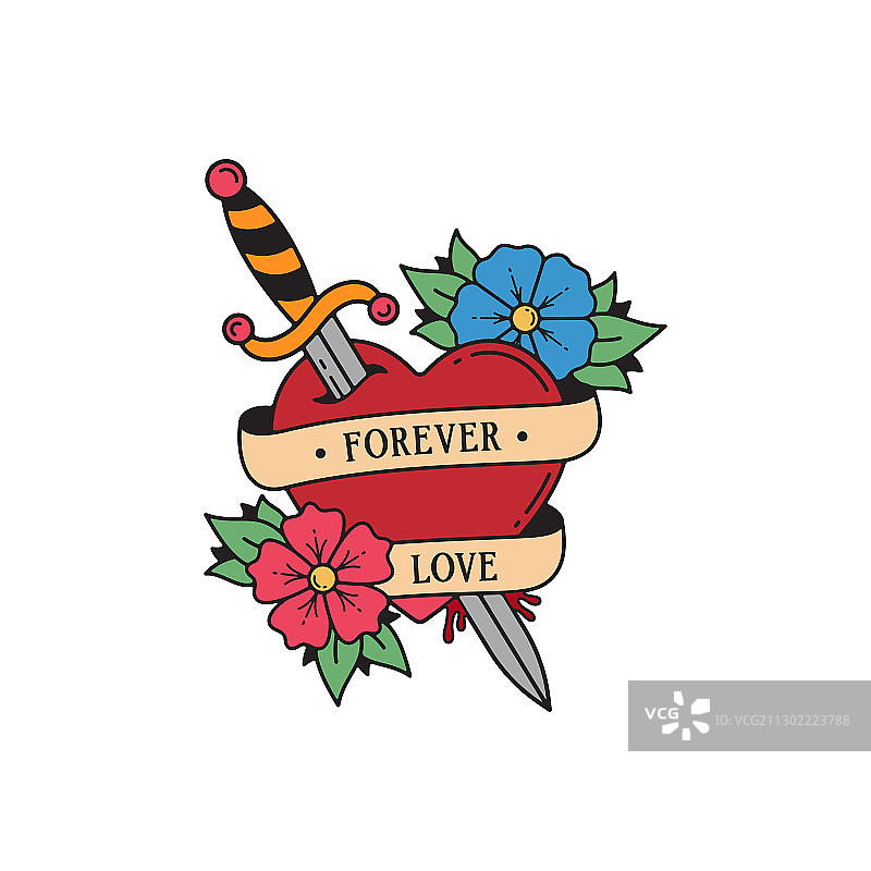 匕首心的怀旧纹身标志标签图片素材