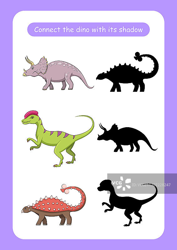 恐龙与影子连线工作表图片素材