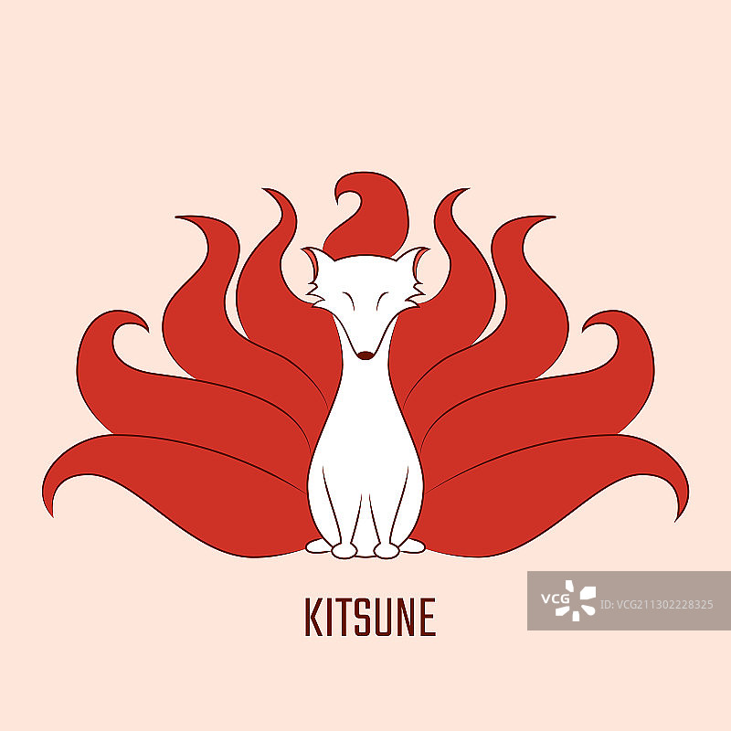 红色尾巴的白色九尾狐图片素材