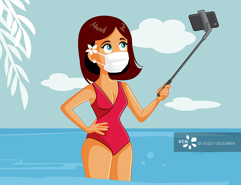戴着口罩的女游客图片素材