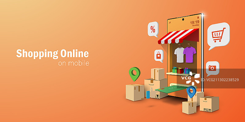 在移动应用上在线购物图片素材