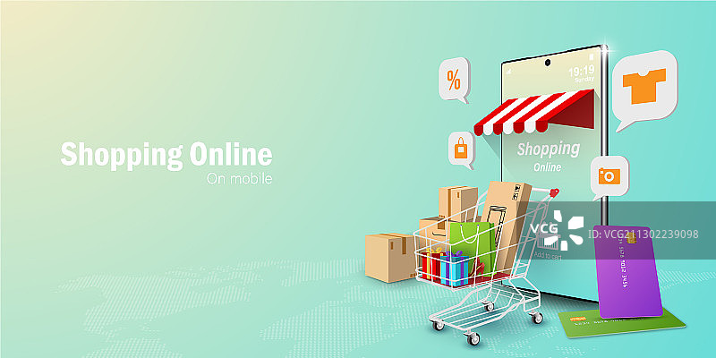在移动应用上在线购物图片素材