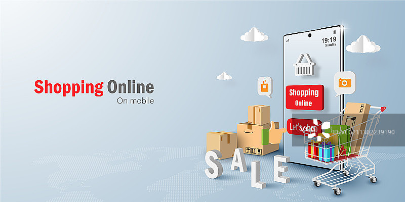 在移动应用上在线购物图片素材