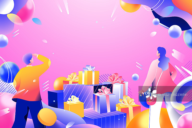 卡通冬季圣诞节礼物平安夜电商网购双十一购物促销送礼矢量插画图片素材