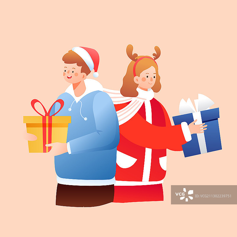 卡通冬季圣诞节礼物平安夜电商网购双十一购物促销送礼矢量插画图片素材