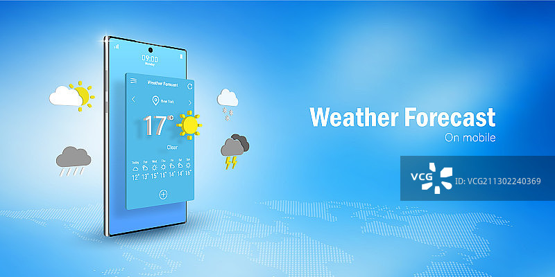 显示天气预报应用的智能手机图片素材