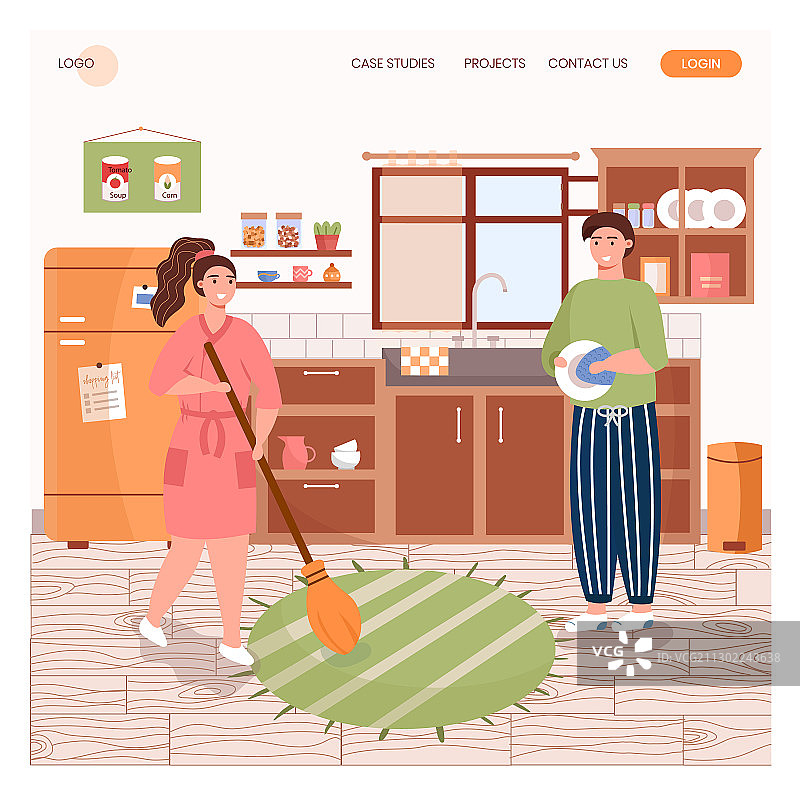 家庭清洁厨房一起洗碗图片素材