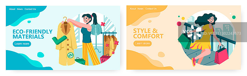 年轻女子试穿环保时尚外套图片素材