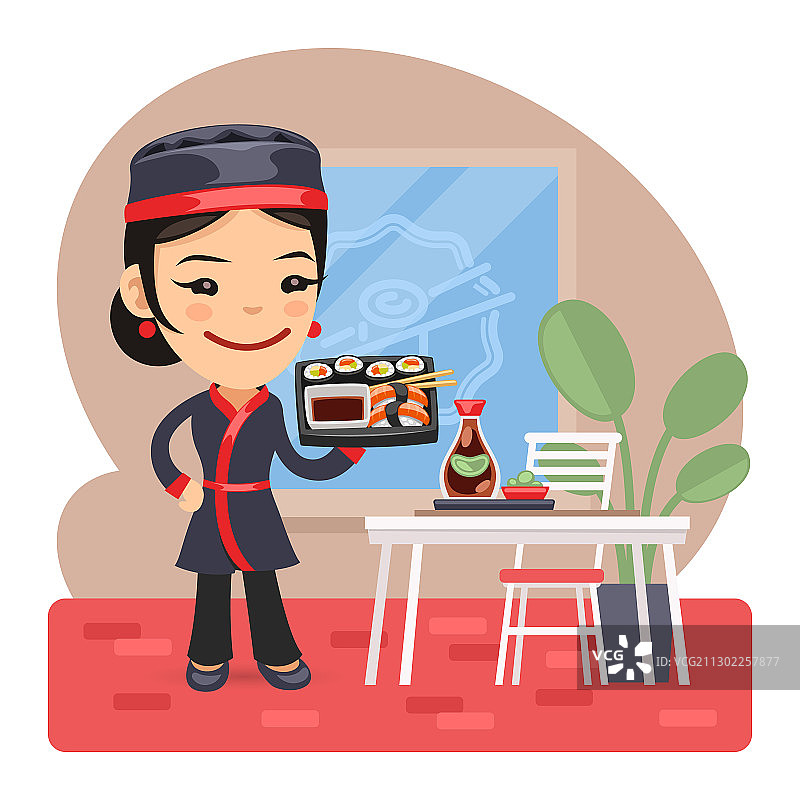 卡通女寿司厨师图片素材