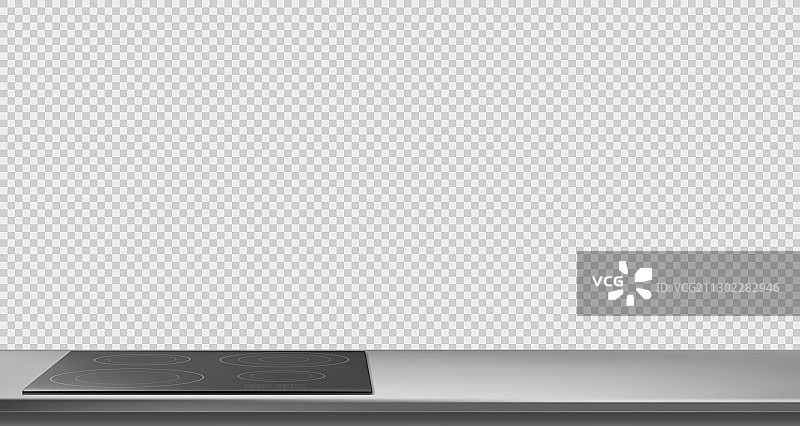 厨房不锈钢台面上的黑色电炉图片素材