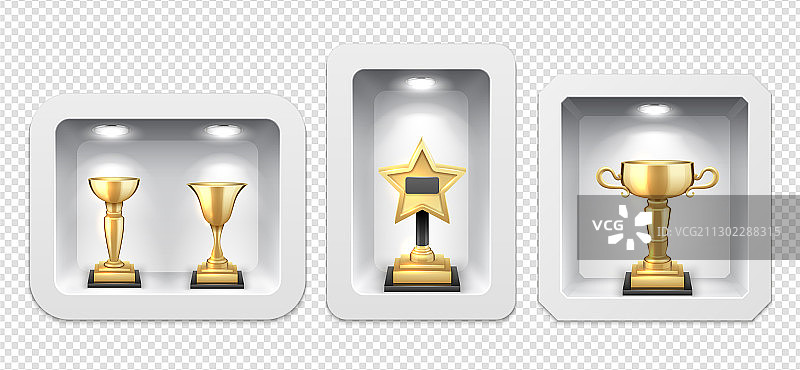 金色奖杯颁奖台灯箱画廊图片素材