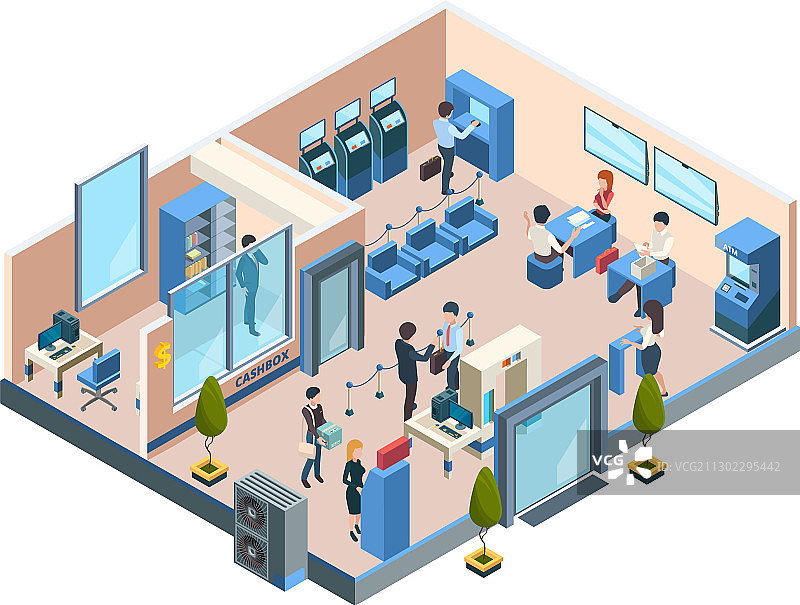 银行内部2.5D商业金融图片素材