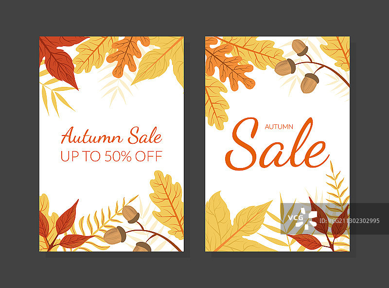 彩色树叶秋季促销卡片模板图片素材