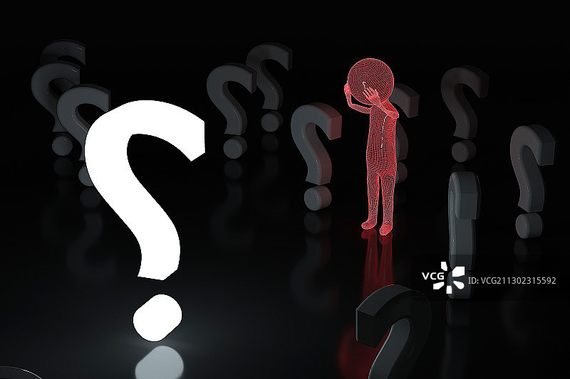 3D卡通人物和问号图片素材