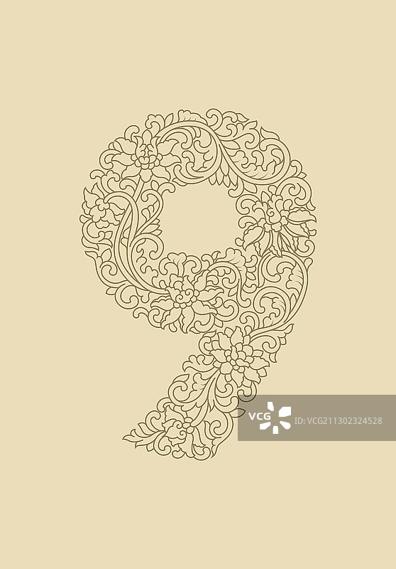 阿拉伯数字9，线条花纹图片素材