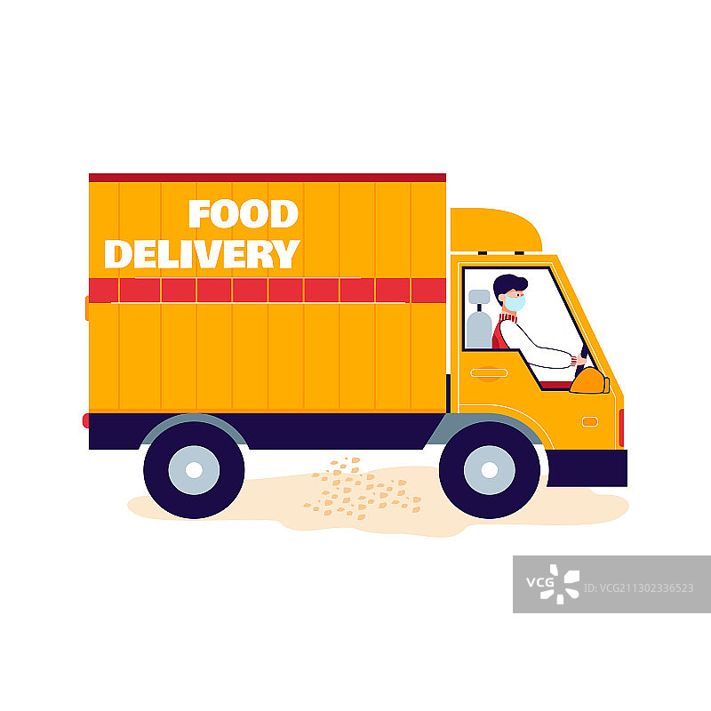 食品配送卡车或厢型车卡通图标图片素材