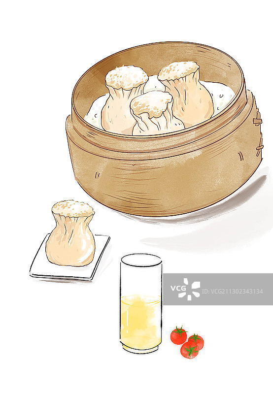 水彩美食插画传统美食烧卖图片素材