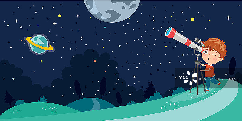 儿童使用望远镜图片素材
