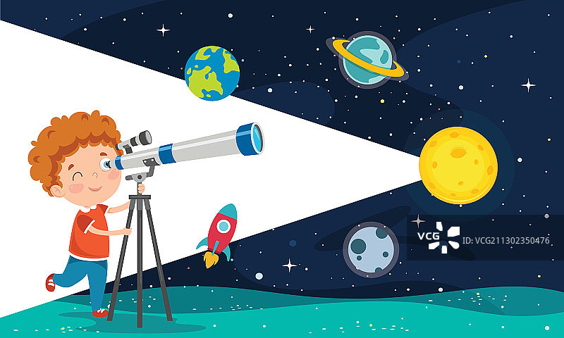 儿童使用望远镜图片素材