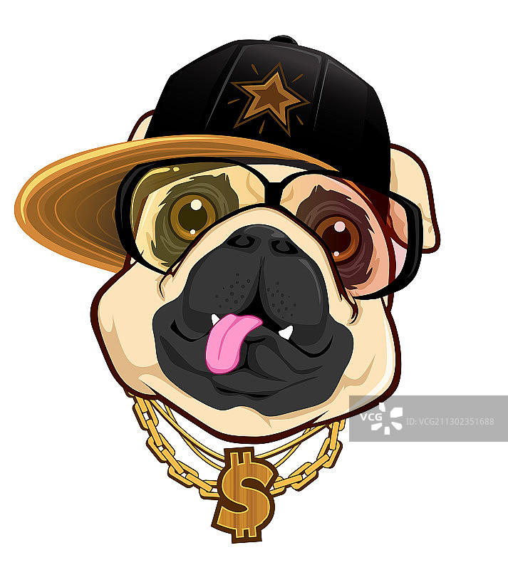 斗牛犬嘻哈卡通形象图片素材