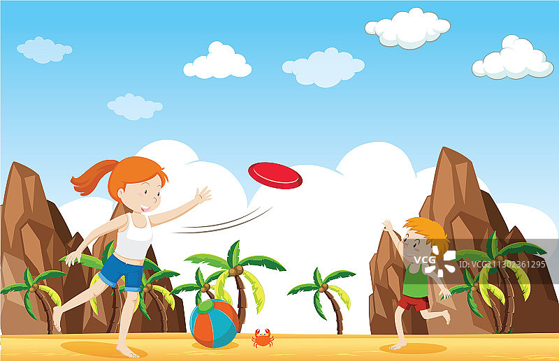 男孩女孩玩飞盘场景图片素材