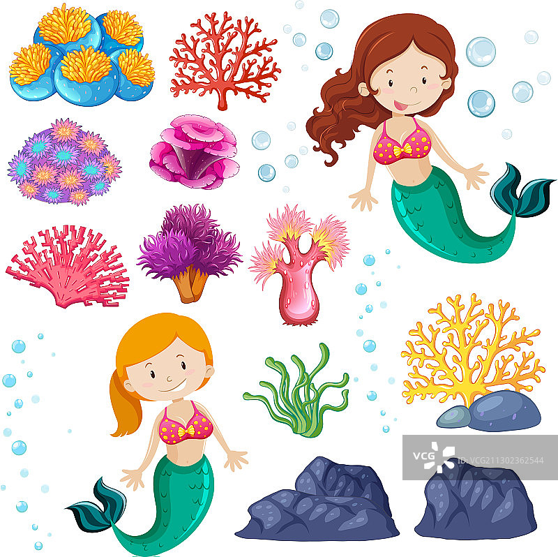 可爱美人鱼和海洋主题套装图片素材