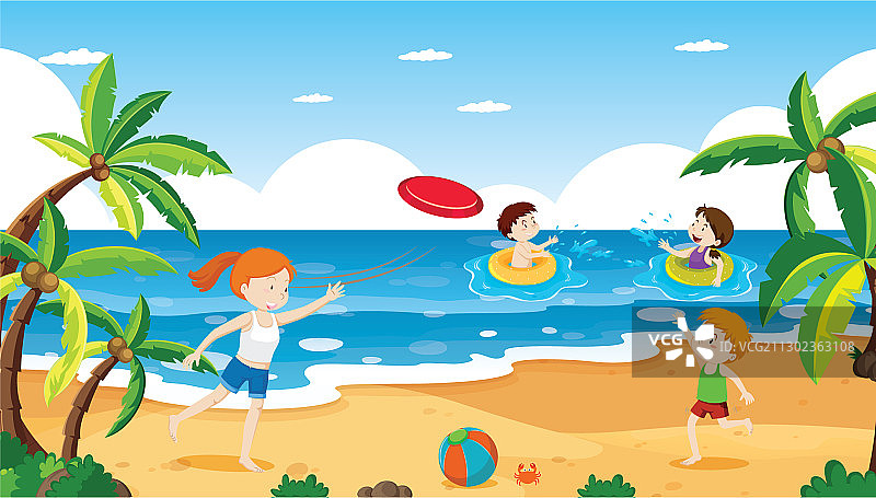 人们在海滩上玩耍的海洋场景图片素材