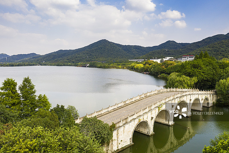 中国浙江杭州湘湖航拍风光图片素材