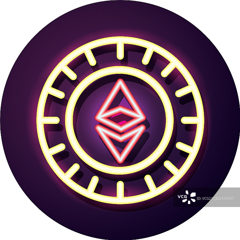以太坊加密货币霓虹灯风格图标图片素材