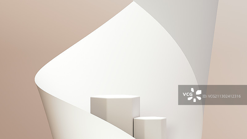 3D渲染极简流线几何风格莫兰迪色调展示台图片素材