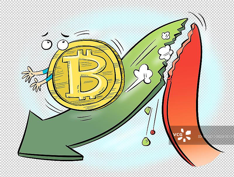比特币遭遇先涨后跌（蓝底）图片素材