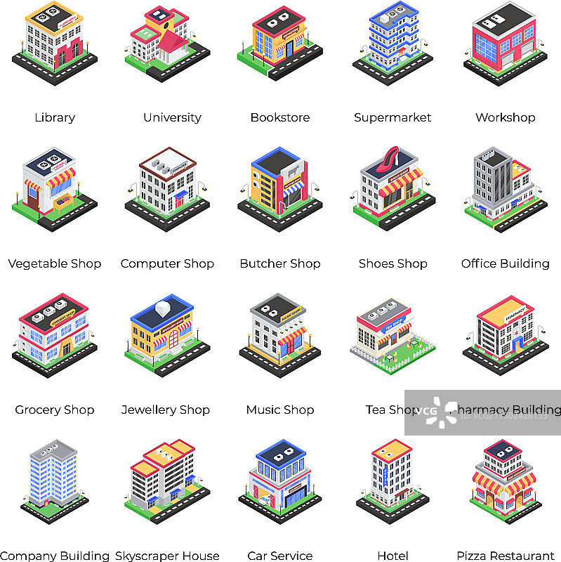 2.5D建筑结构等距图标包图片素材