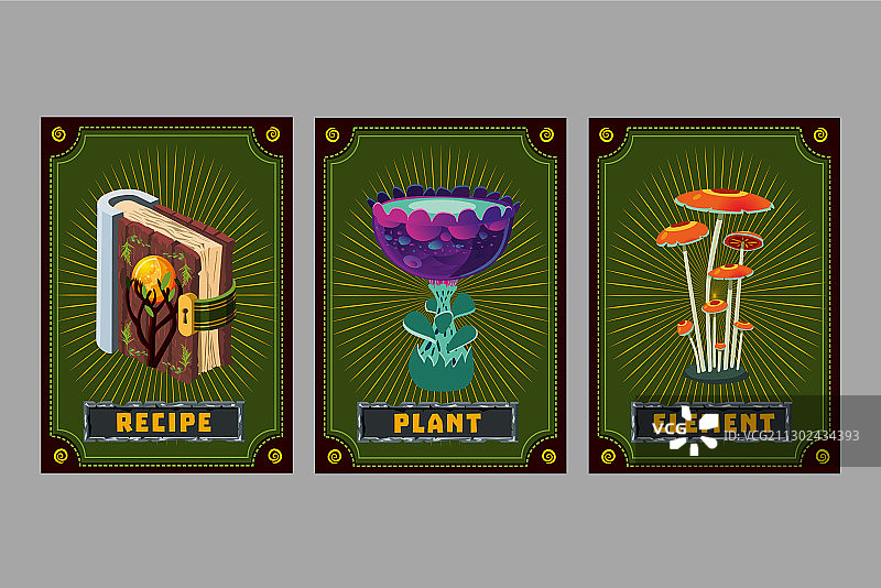 带魔法的卡牌游戏合集奇幻UI套件图片素材