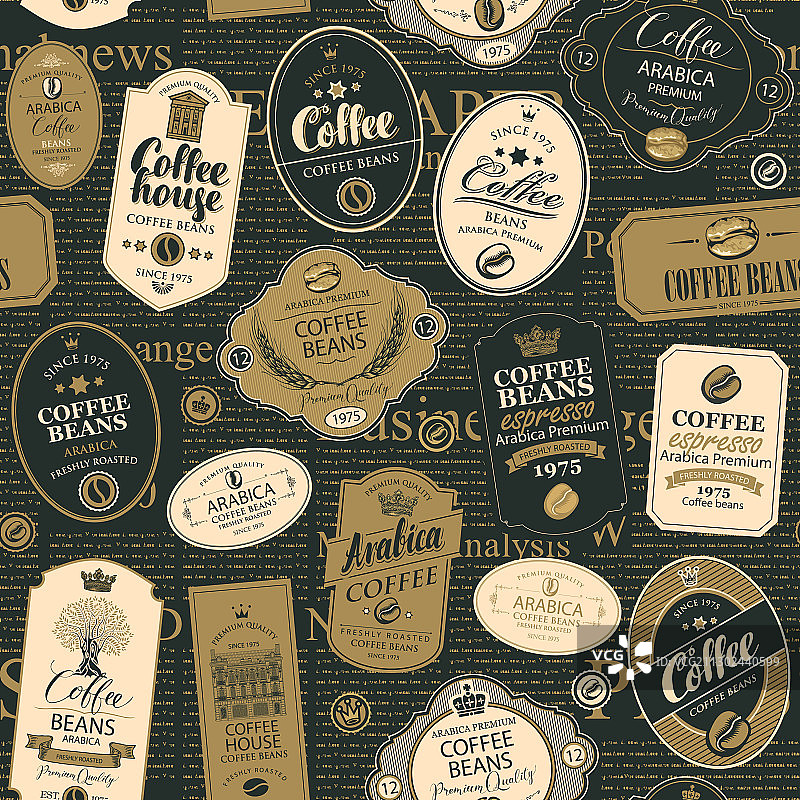 各种咖啡标签无缝图案图片素材