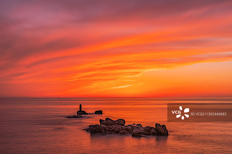 渤海湾晚霞图片素材