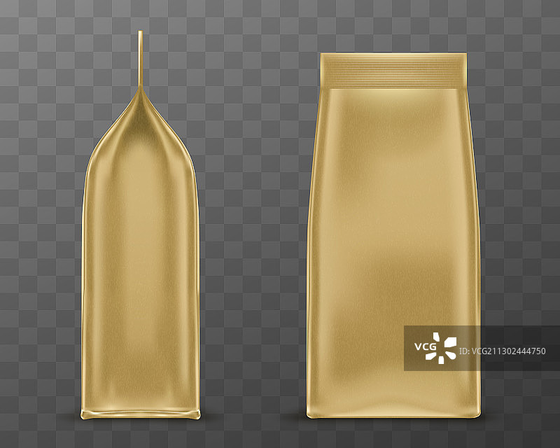 金色自立袋纸或铝箔袋模型图片素材