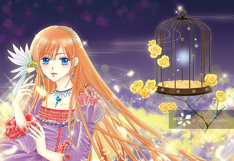 小鸟与少女图片素材