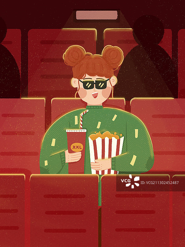 女生看电影插画图片素材