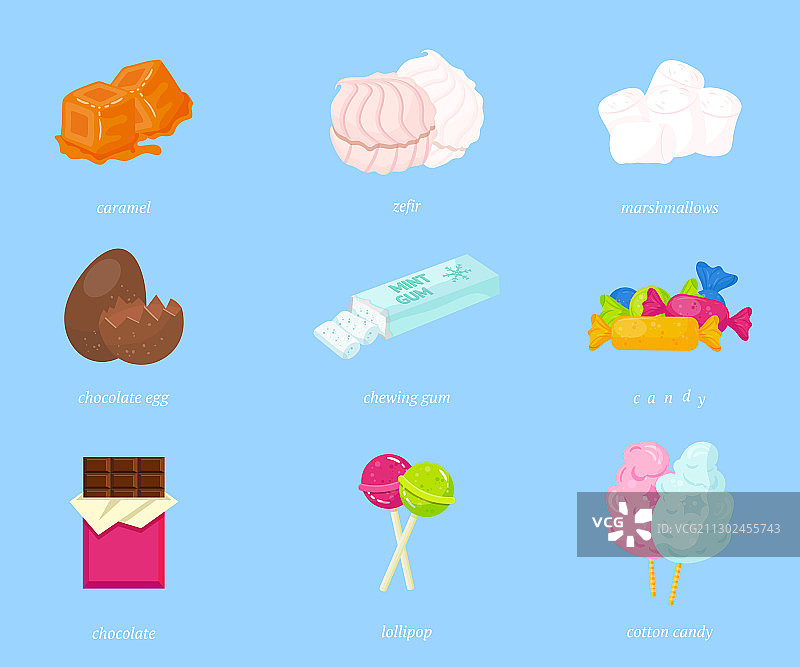 美味糖果扁平风格套装图片素材