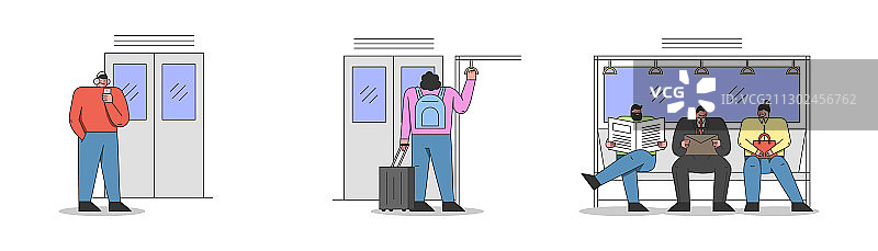 乘坐公共交通工具的男女图片素材