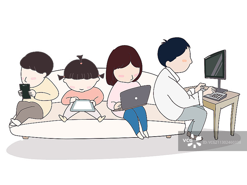 所有家庭成员陷入手机和电脑屏幕图片素材