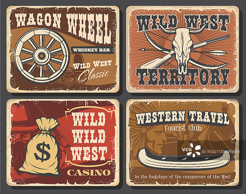 狂野西部复古海报和卡片图片素材