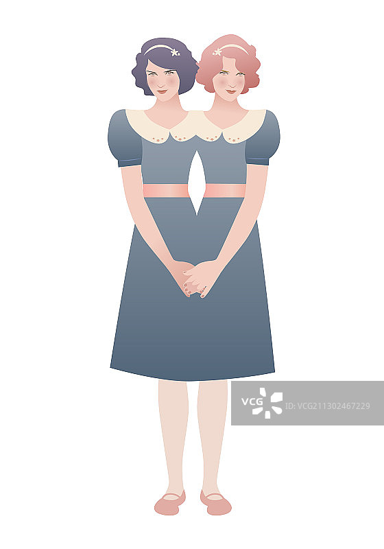 穿着旧式服装的年轻暹罗姐妹图片素材