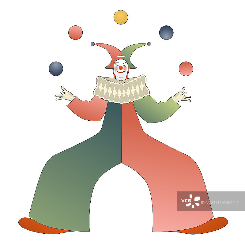 复古风格小丑玩杂色球图片素材