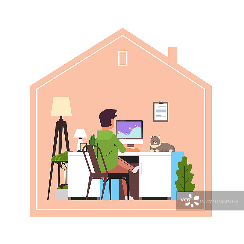 男人自由职业者电脑前工作图片素材