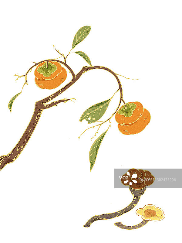 国风柿子灵芝事事如意图片素材