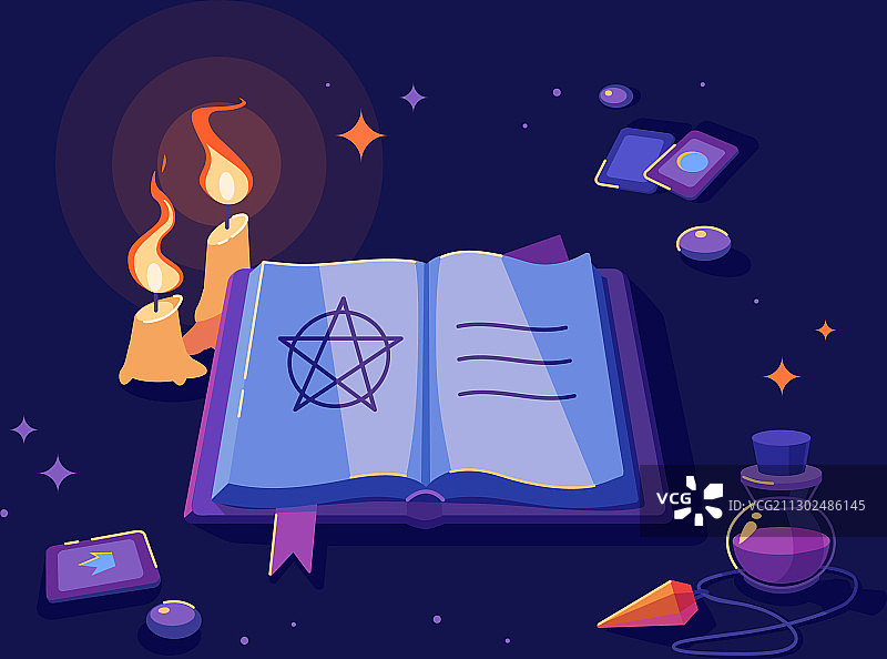 带有蜡烛、塔罗牌和魔法的巫婆书图片素材