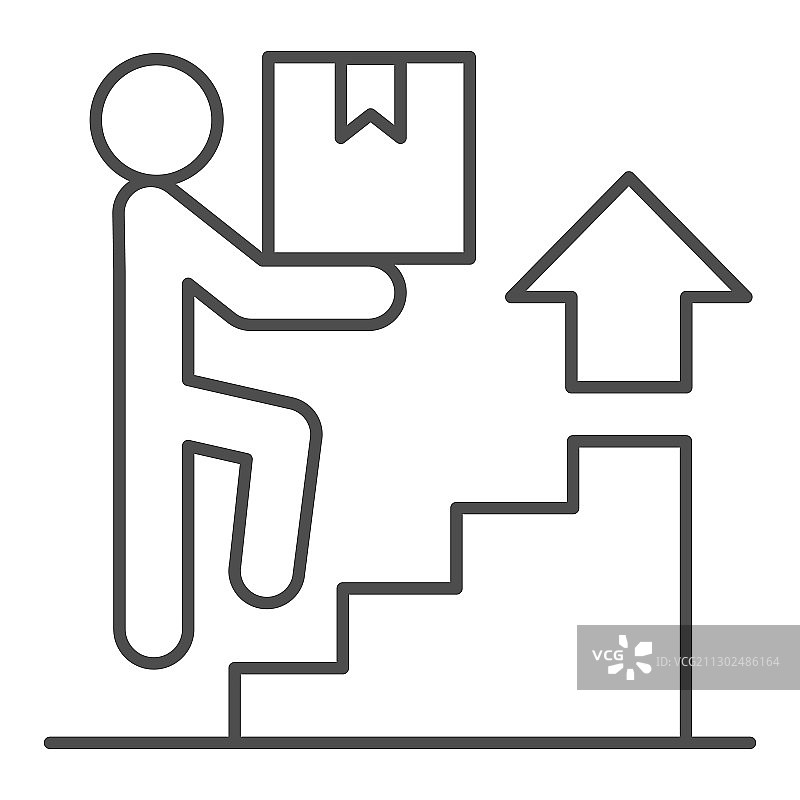 楼梯上的快递员与盒子细线图标图片素材